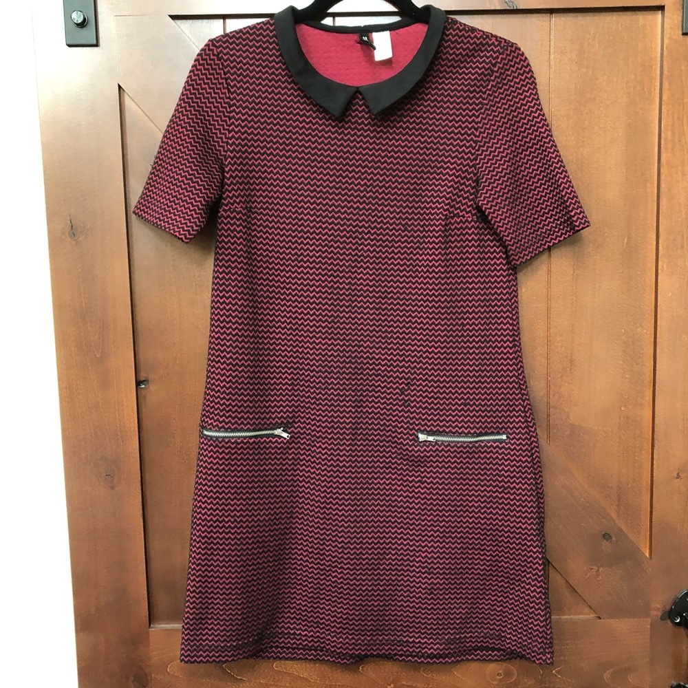 Red and black striped collared dress